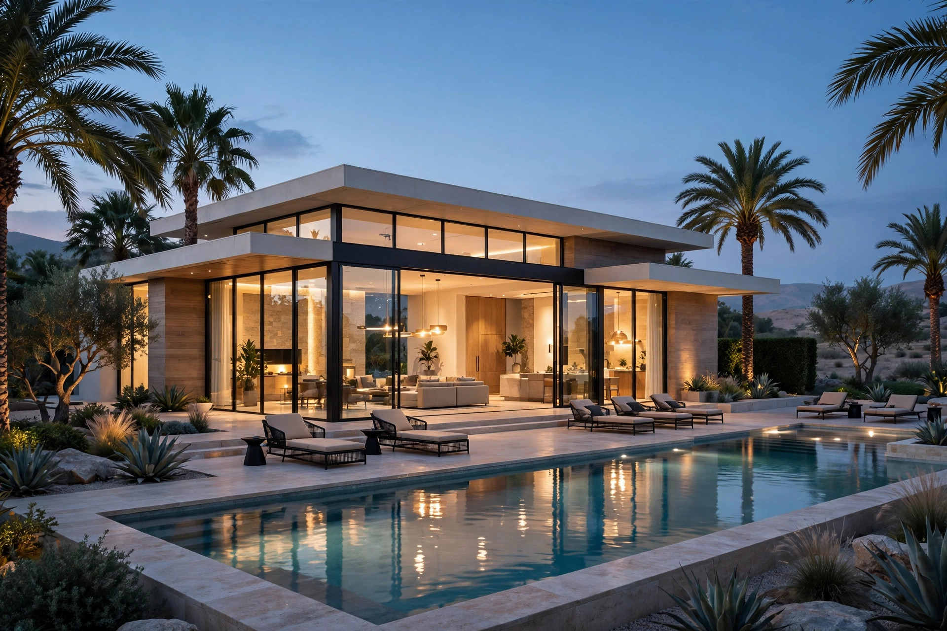 Luxury villa at dusk